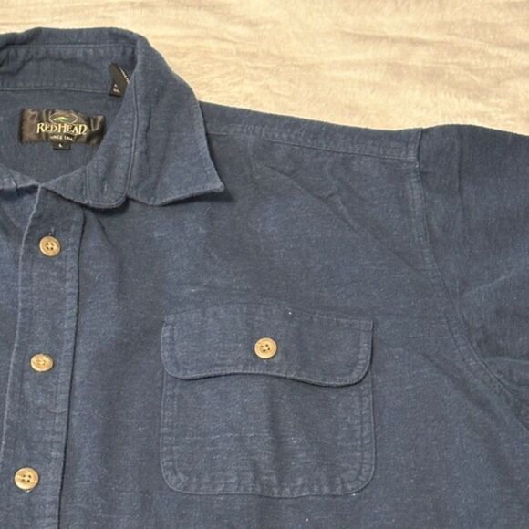 Red Head Button Down Flannel Shirt Mens Large Outdoor Work Blue Long Sleeve Fall - Picture 5 of 11